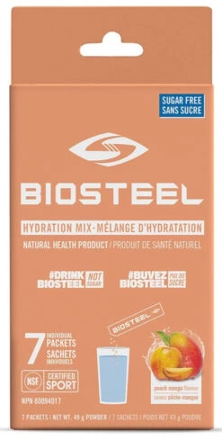 BioSteel High-Performance Sports Hydration Mix (7 Count) -Hockey Equipment Store 630615 CAN 20Biosteel Hydration 20Mix Peach 20Mango 7CT Front